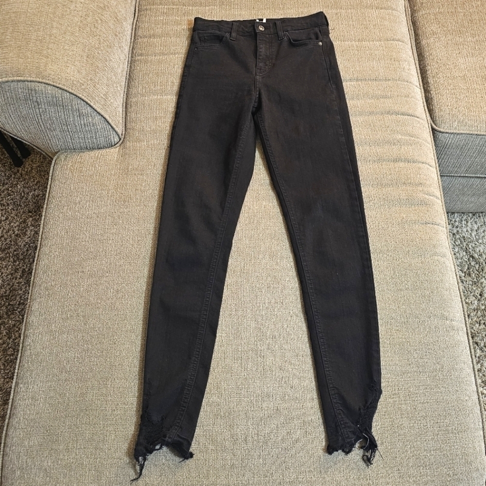 Topshop Jamie Black Denim Casual High Rise Ankle Distressed Jeans Size 26